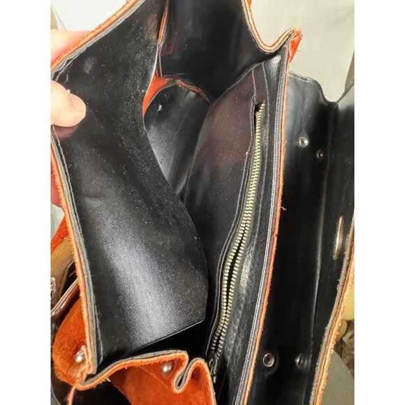 Vintage Rust Suede Handbag With Brown Leather Handles & Buckle Accents - Picture 8 of 16